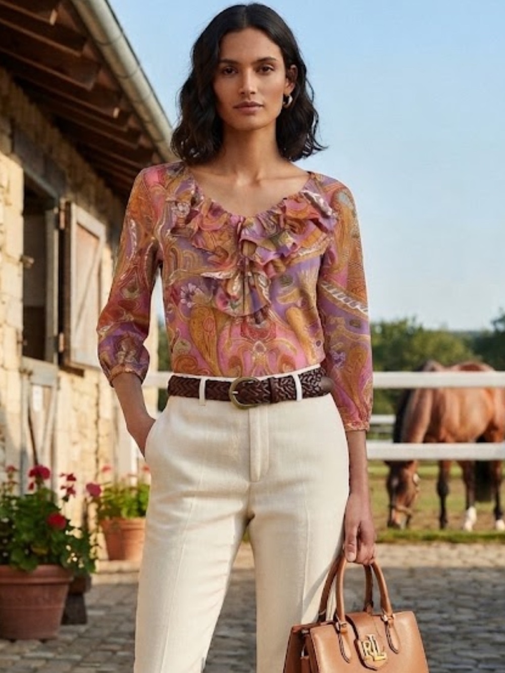 Lauren Ralph Lauren Paisley Cotton Ruffle Blouse – Feminine Floral Print Top